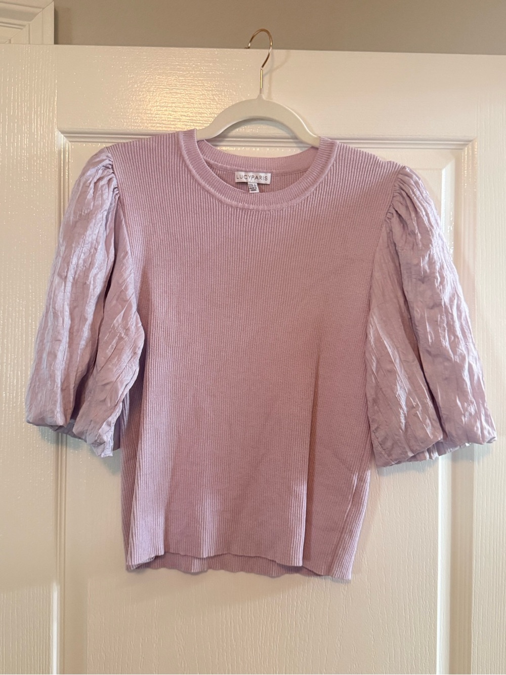 Lucy Paris Lilac Puff-Sleeve Knit Top